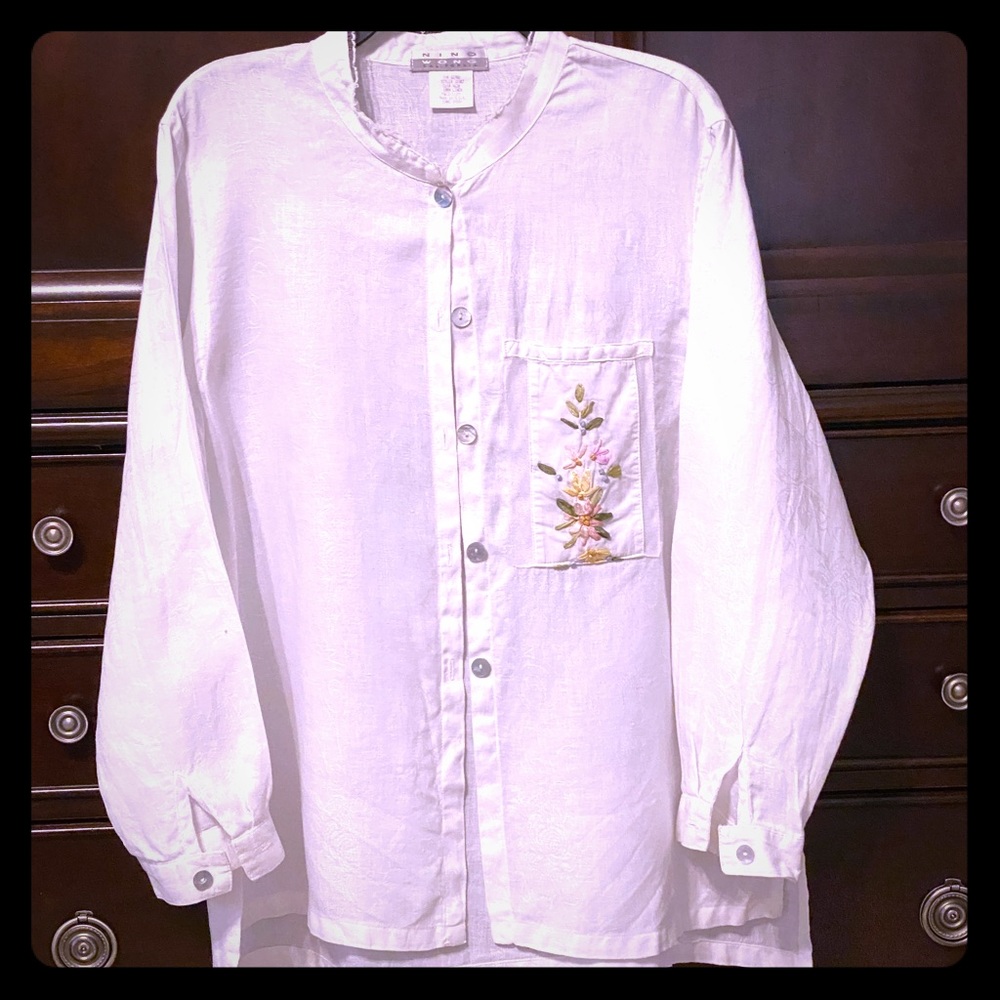 NINO WONG Medium White Linen Jacket Shirt Blouse